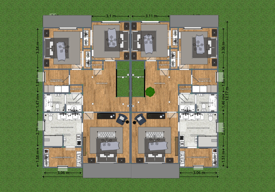 Blueprints - Spacious Modern Duplex House Plan — 6 Bedrooms, 313 m² (3,369 sq ft), 2 Garages