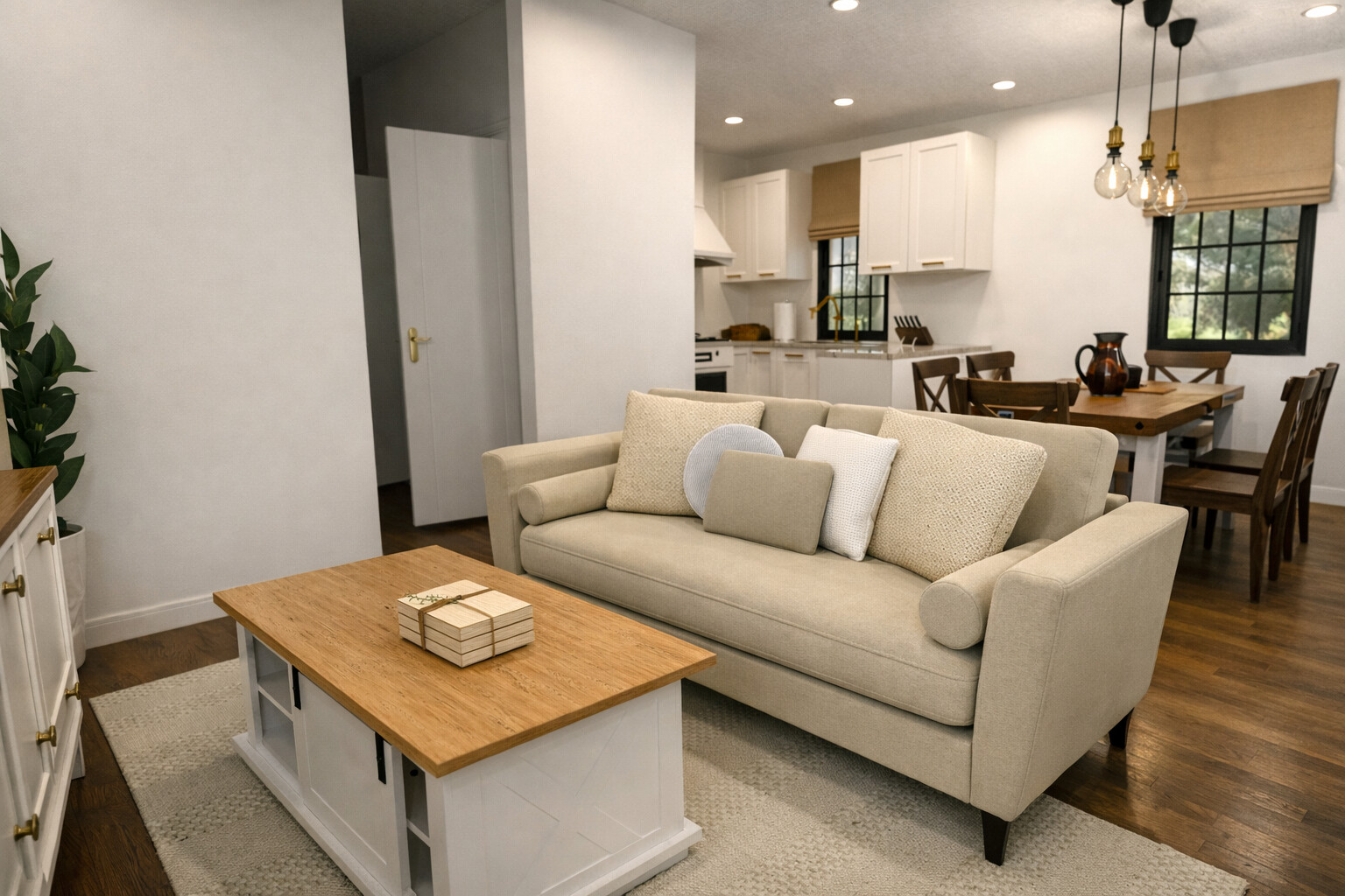 Visualization gallery - Charming Small Cottage House Plan — 2 Bedrooms, 57 m² (614 sq ft), Open Kitchen (No Garage)