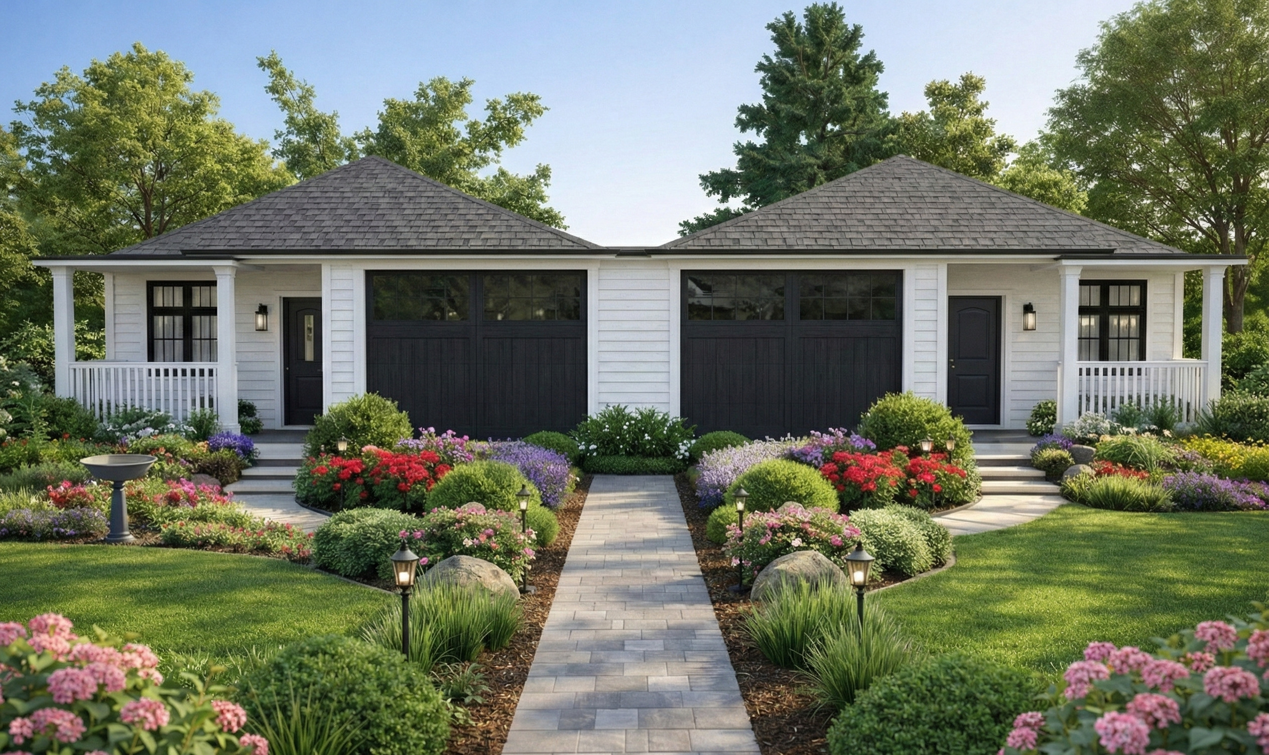 Side-by-Side Duplex House Plan — 4 Bedrooms, 4 Baths, 2691 sq ft (250 m²), Dual Garages house plan