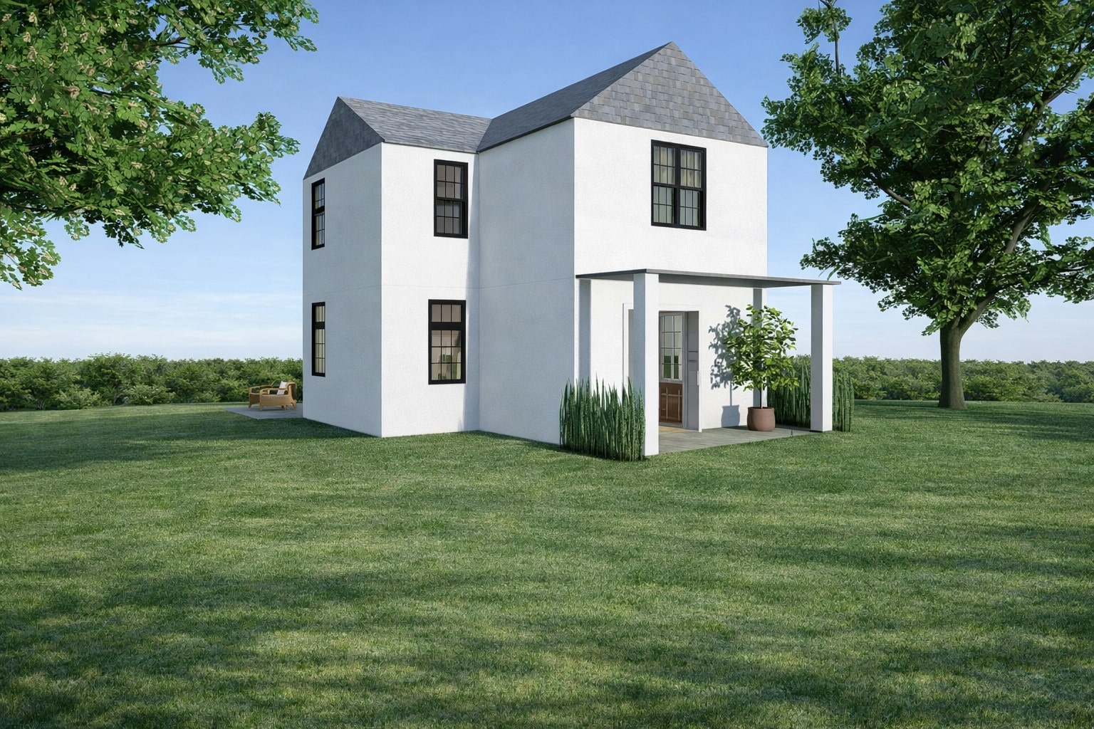 Galería de visualizaciones - Plano compacto de casa tipo cottage de 2 plantas — 3 dormitorios, 135 m² (sin garaje)