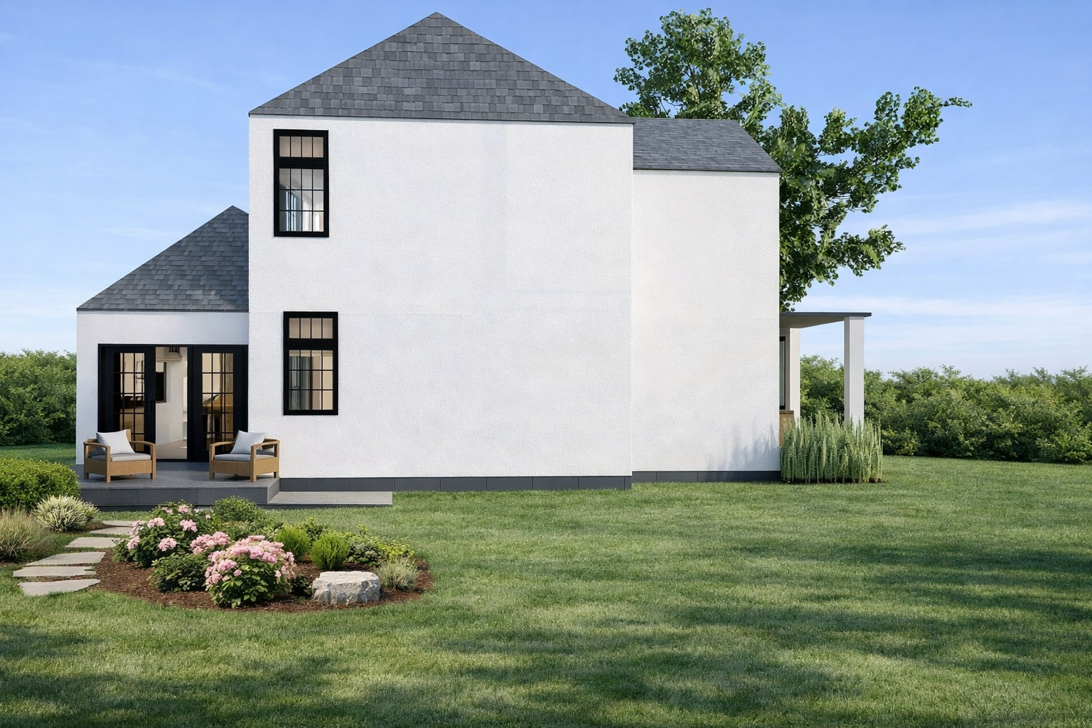 Galería de visualizaciones - Plano compacto de casa tipo cottage de 2 plantas — 3 dormitorios, 135 m² (sin garaje)