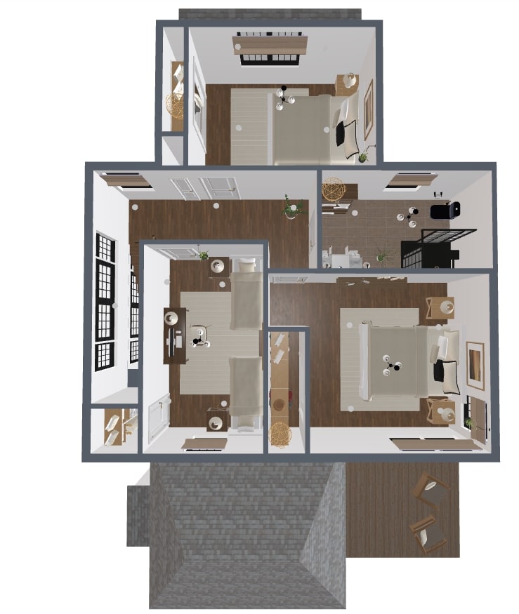 Planos arquitectónicos - Plano compacto de casa tipo cottage de 2 plantas — 3 dormitorios, 135 m² (sin garaje)