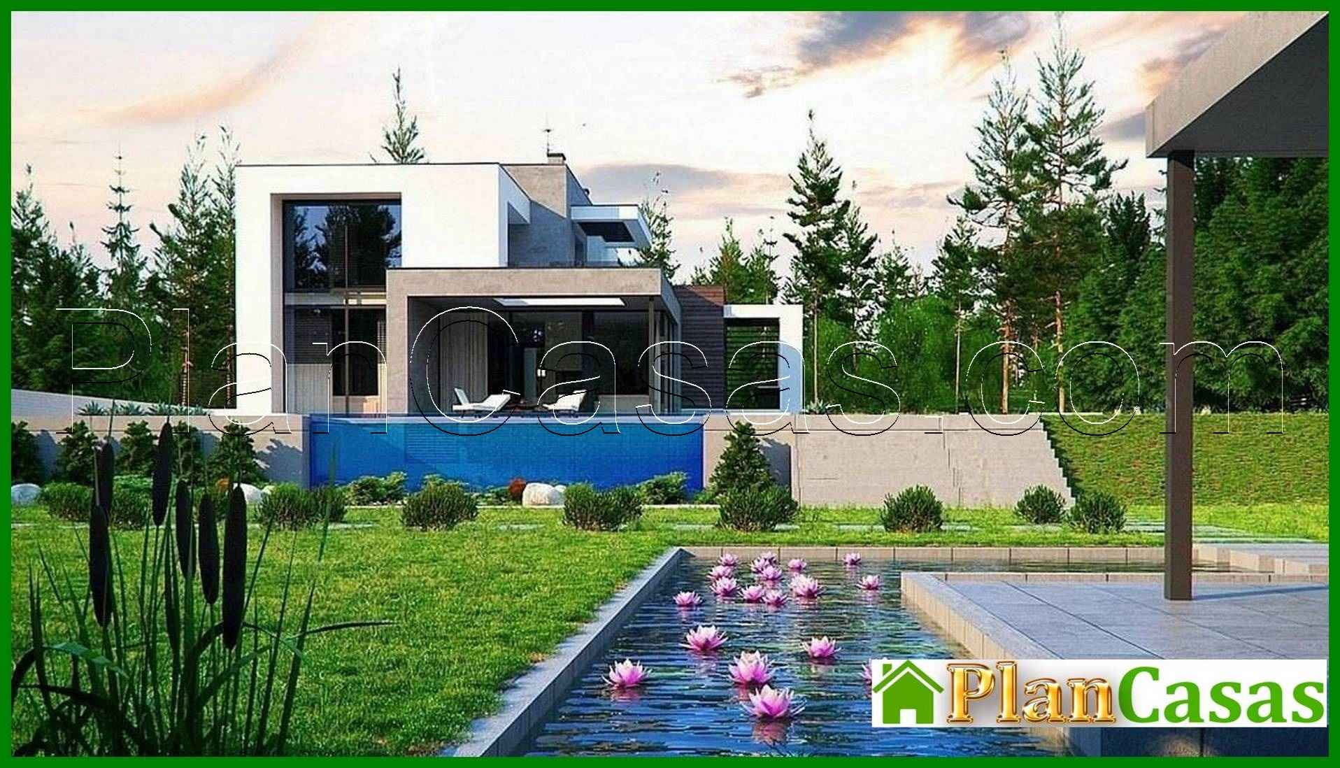 Two-story flat-roof mansion house plan