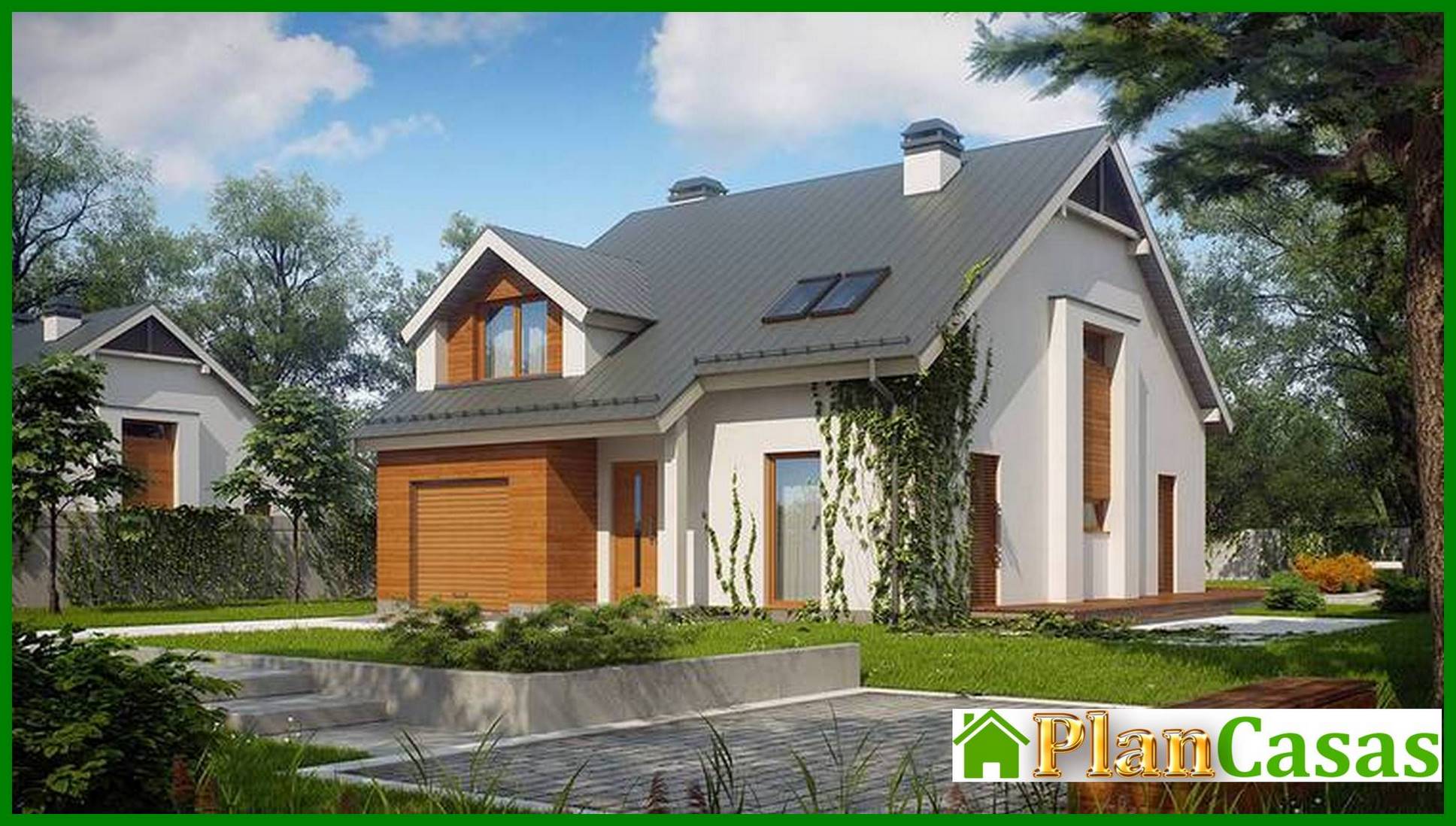 Visualization gallery - The project of a bright stylish classic house with an attic and a garage for a car