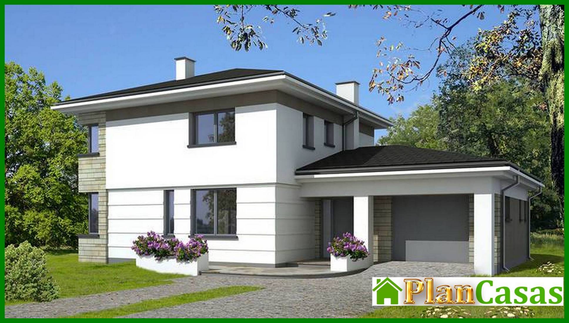 Two-story residential building with a semicircular veranda house plan