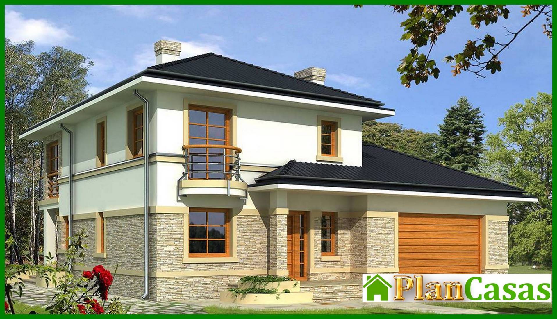 Project of the original two-story residential building with semicircular balconies and terraces house plan