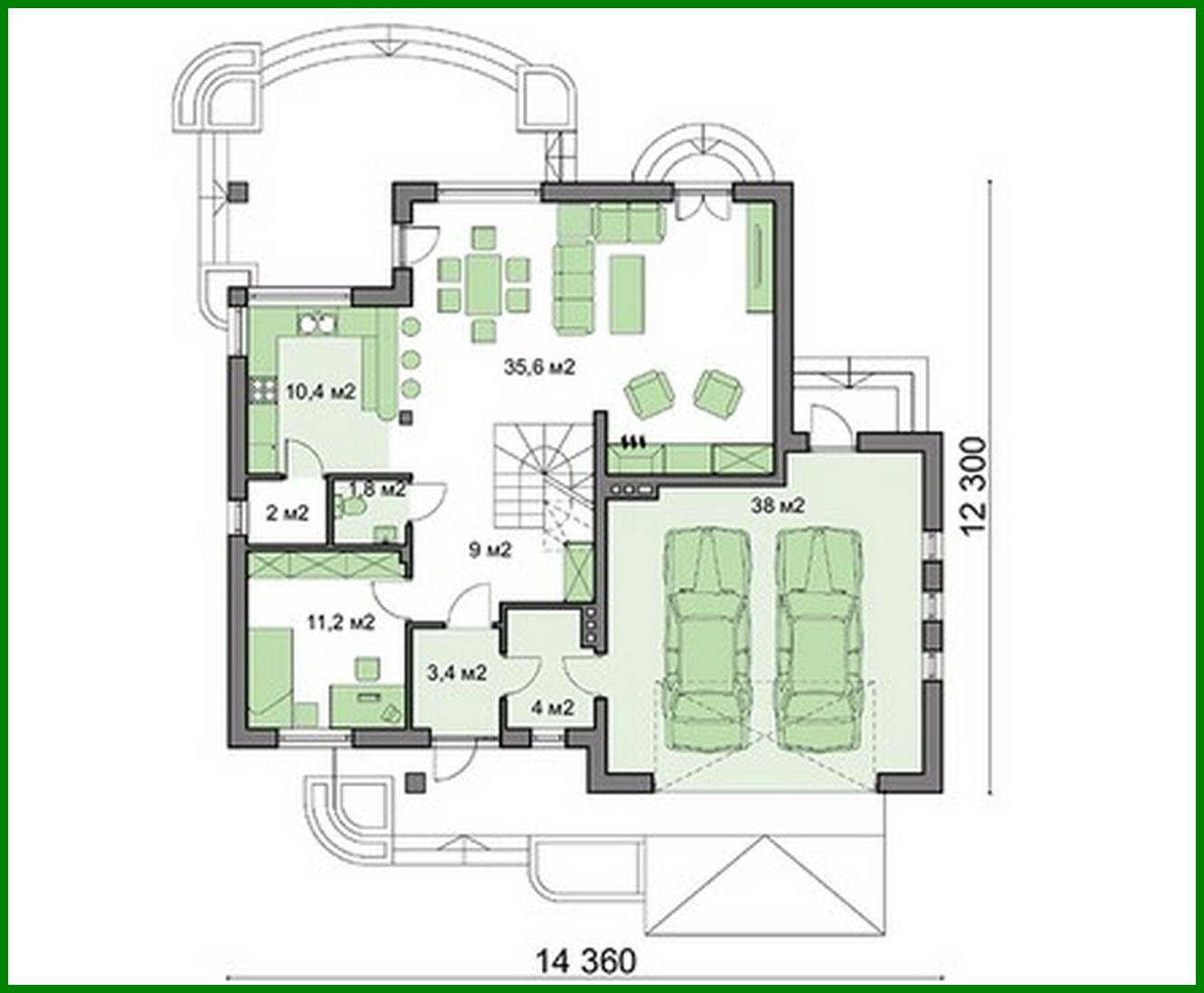 Visualization gallery - Project of the original two-story residential building with semicircular balconies and terraces