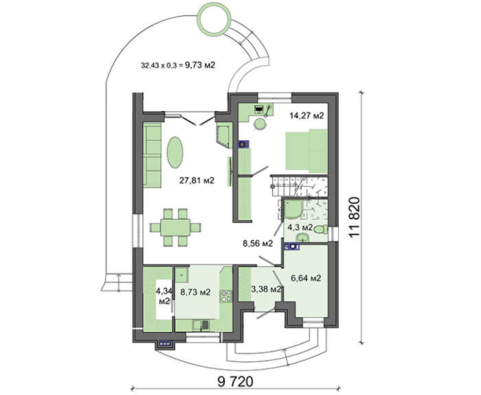 Visualization gallery - Beautiful two-story house with semicircular verandas and balconies