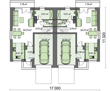 Visualization gallery - Residential home for two families with beautiful balconies