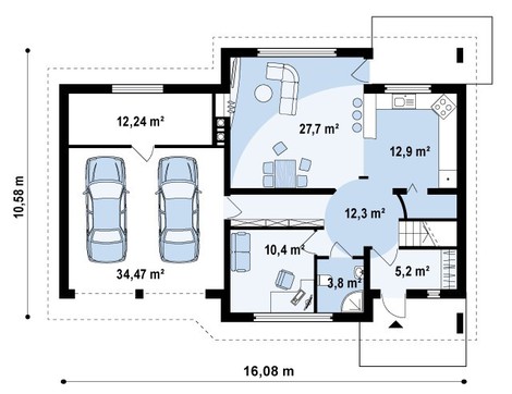 Visualization gallery - The project of a large house with an attic, a garage for two cars