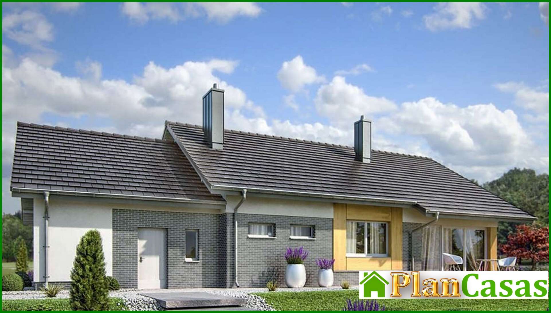 Visualization gallery - The project of a one-story cottage with a garage for two cars