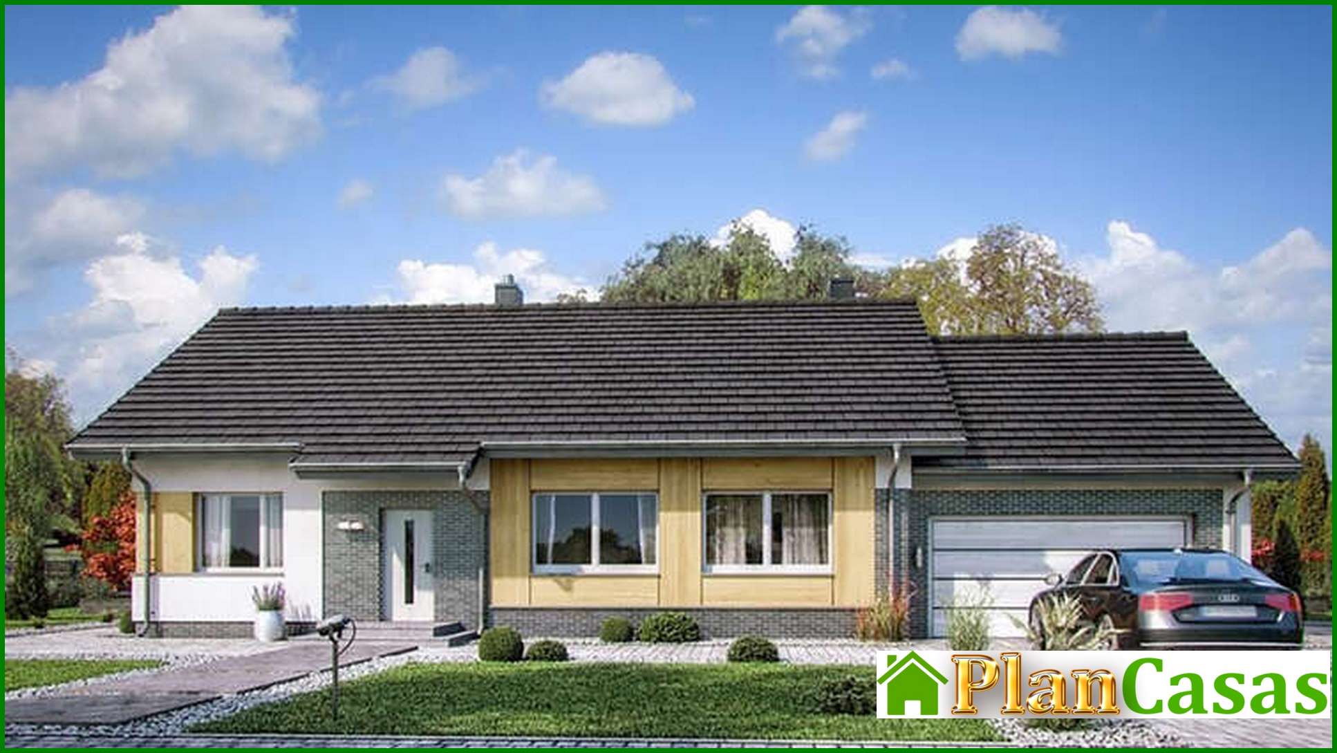 Visualization gallery - The project of a one-story cottage with a garage for two cars