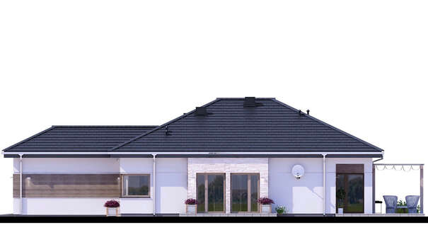 Galería de visualizaciones - Proyecto de casa de una planta con decoración de piedra artificial