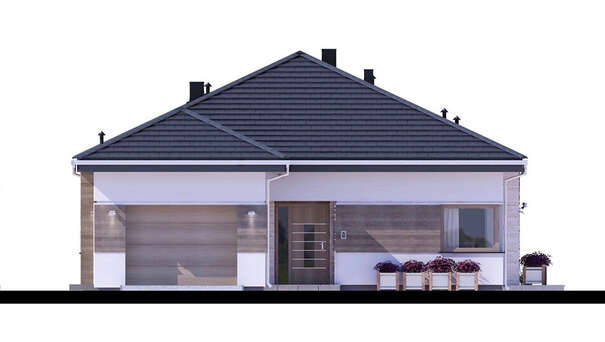 Galería de visualizaciones - Proyecto de casa de una planta con decoración de piedra artificial