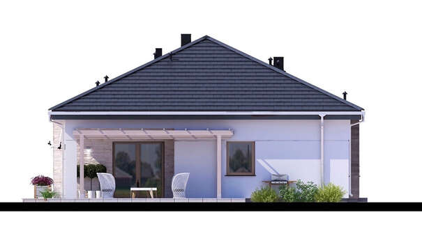 Galería de visualizaciones - Proyecto de casa de una planta con decoración de piedra artificial