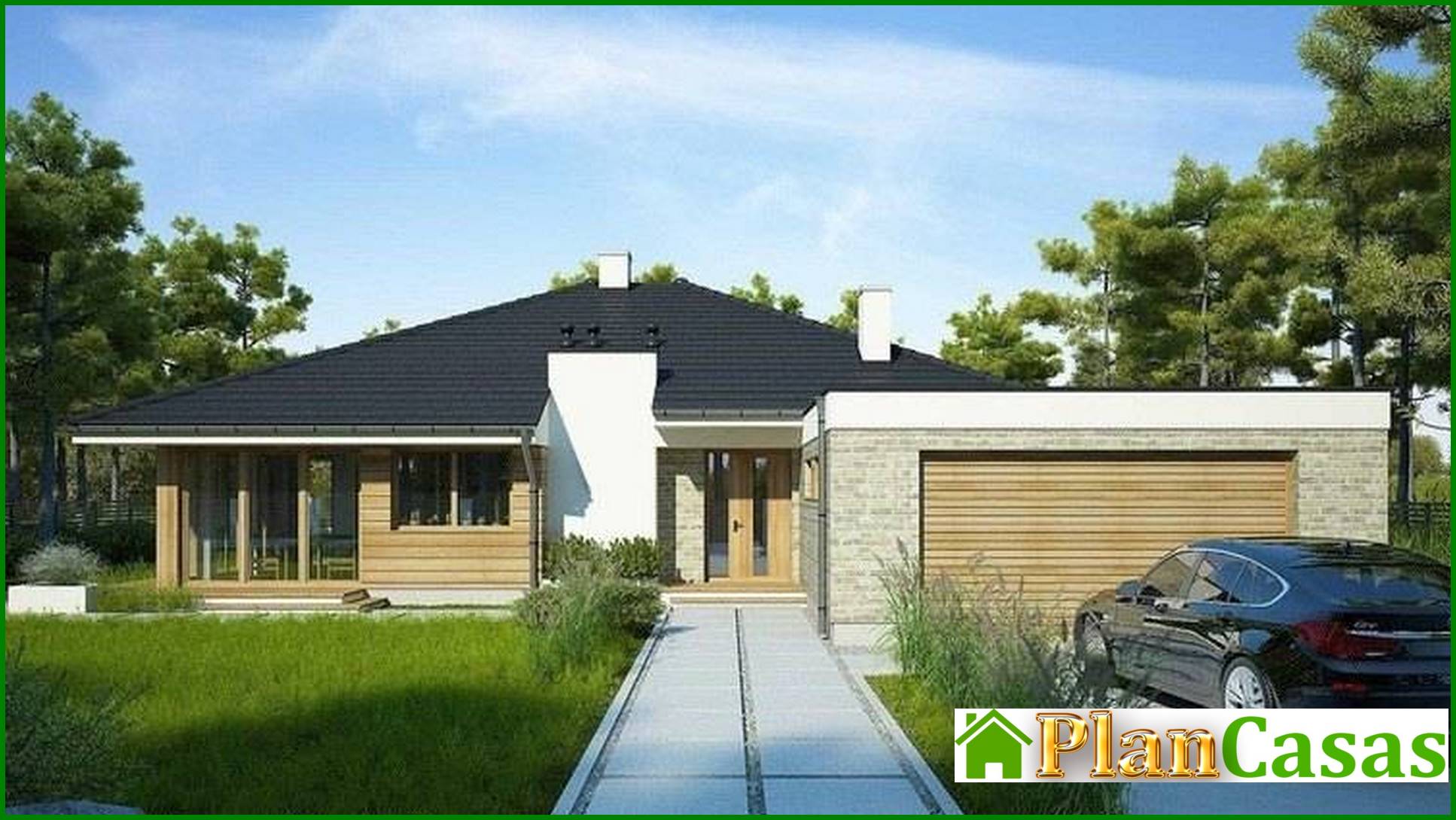 Visualization gallery - One-story house with huge windows in the living room