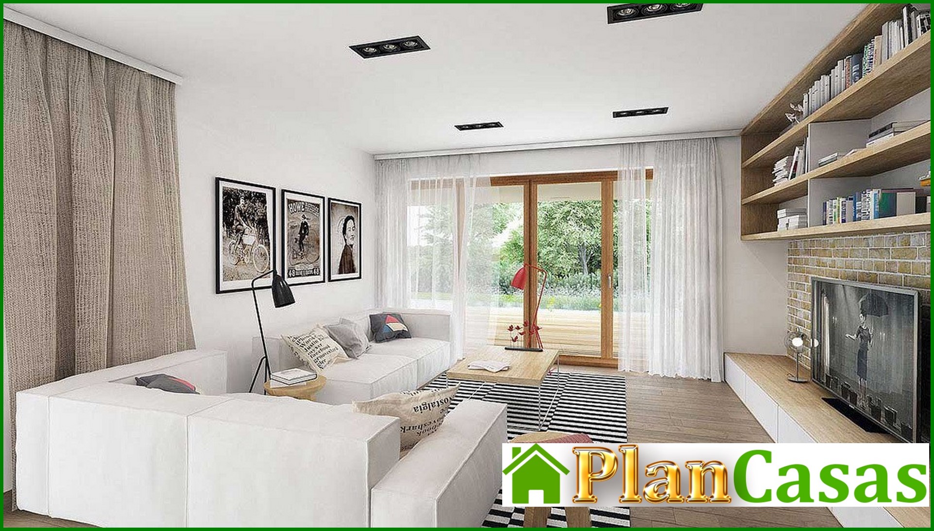 Visualization gallery - One-story house with huge windows in the living room