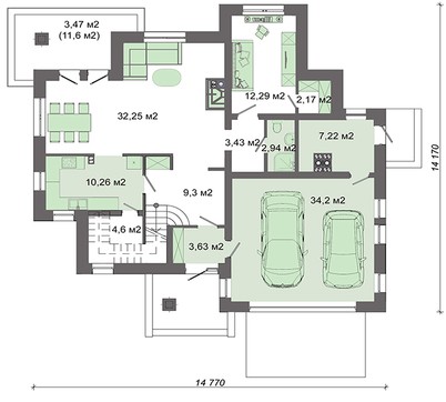 Visualization gallery - Interesting cottage with a garage for 2 cars