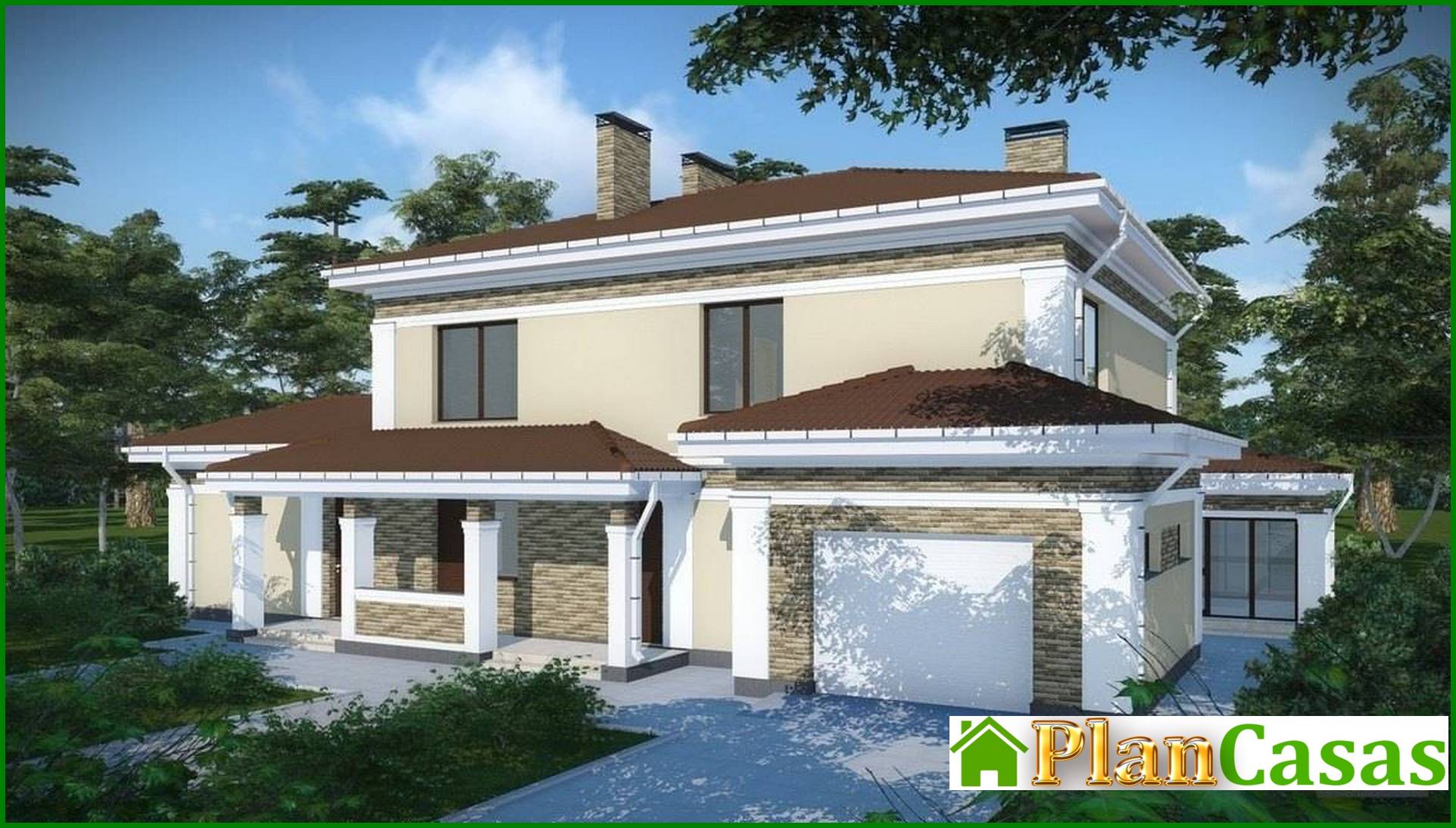 Visualization gallery - A project of a comfortable country cottage with a garage for two families