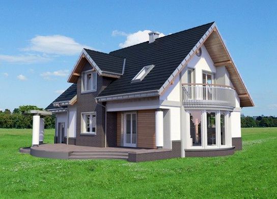 Visualization gallery - Architectural project of a country house with a living room with a bay window