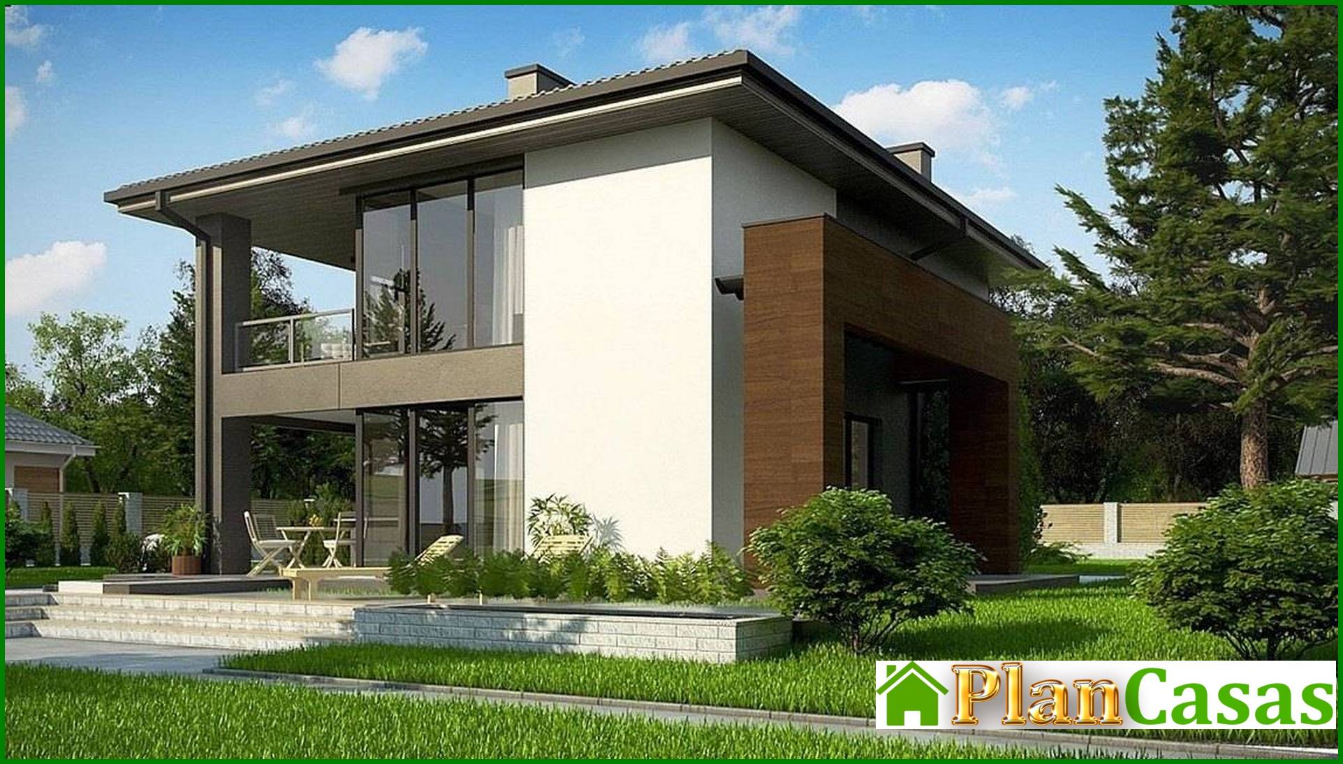 Visualization gallery - Two-storey cottage with large panoramic windows and a spacious terrace