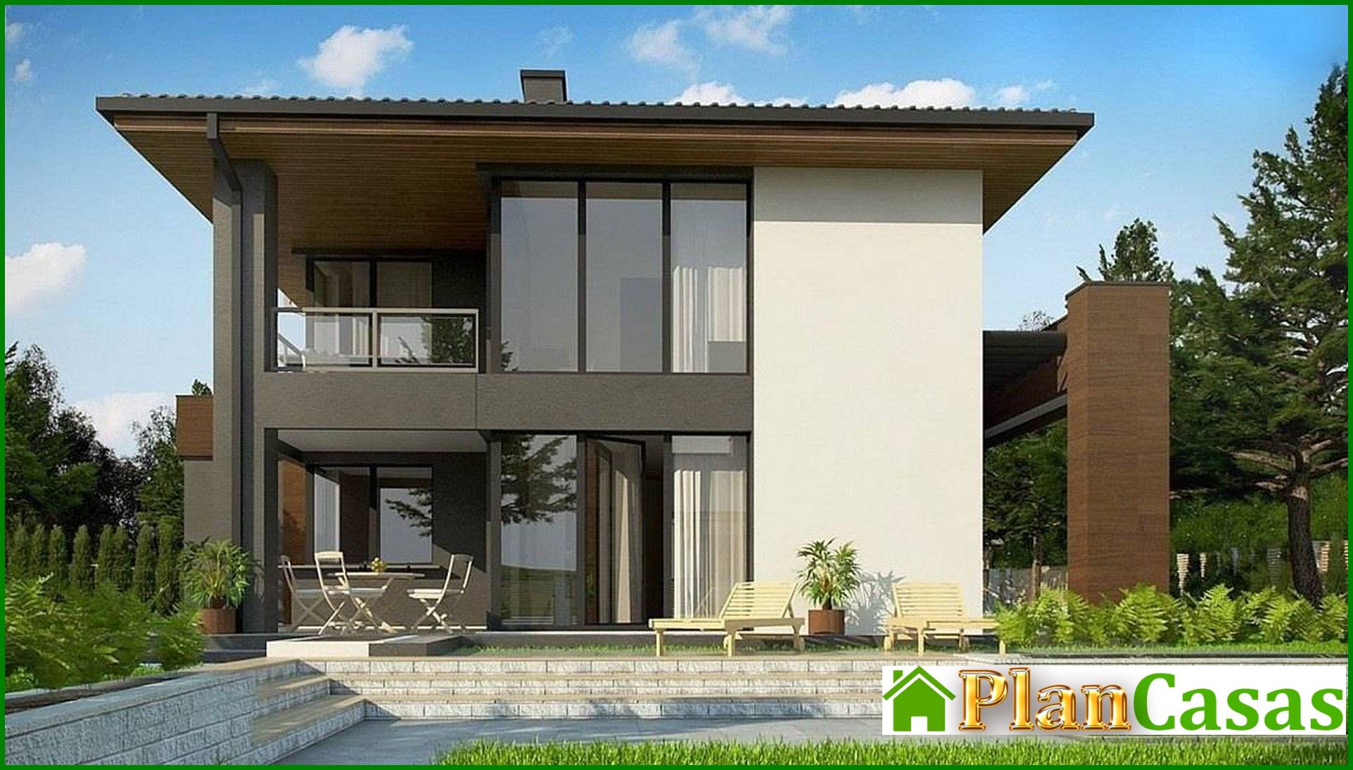 Visualization gallery - Two-storey cottage with large panoramic windows and a spacious terrace