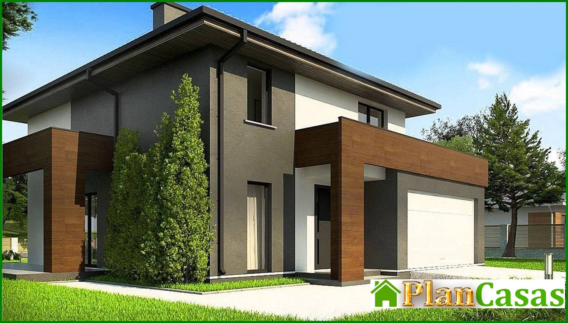 Visualization gallery - Two-storey cottage with large panoramic windows and a spacious terrace