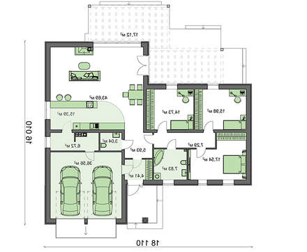 Visualization gallery - The project of a one-story cottage with a frontal garage for two cars