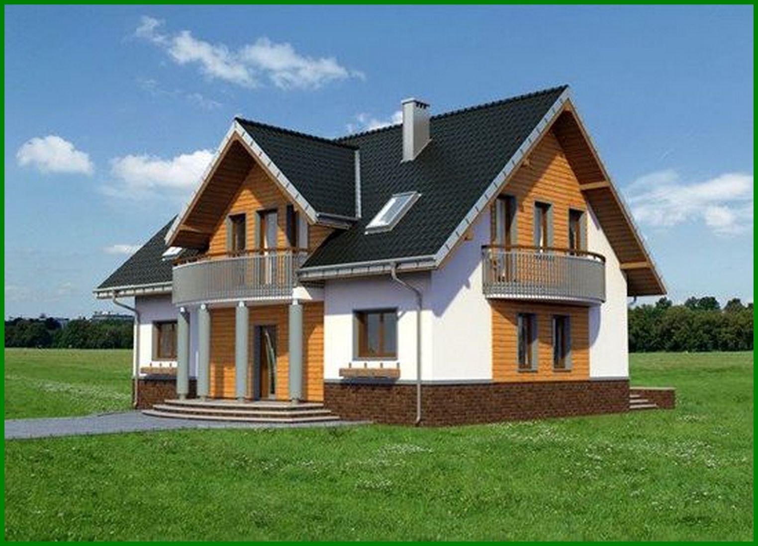 Visualization gallery - Architectural project of a beautiful country cottage with semicircular bay windows