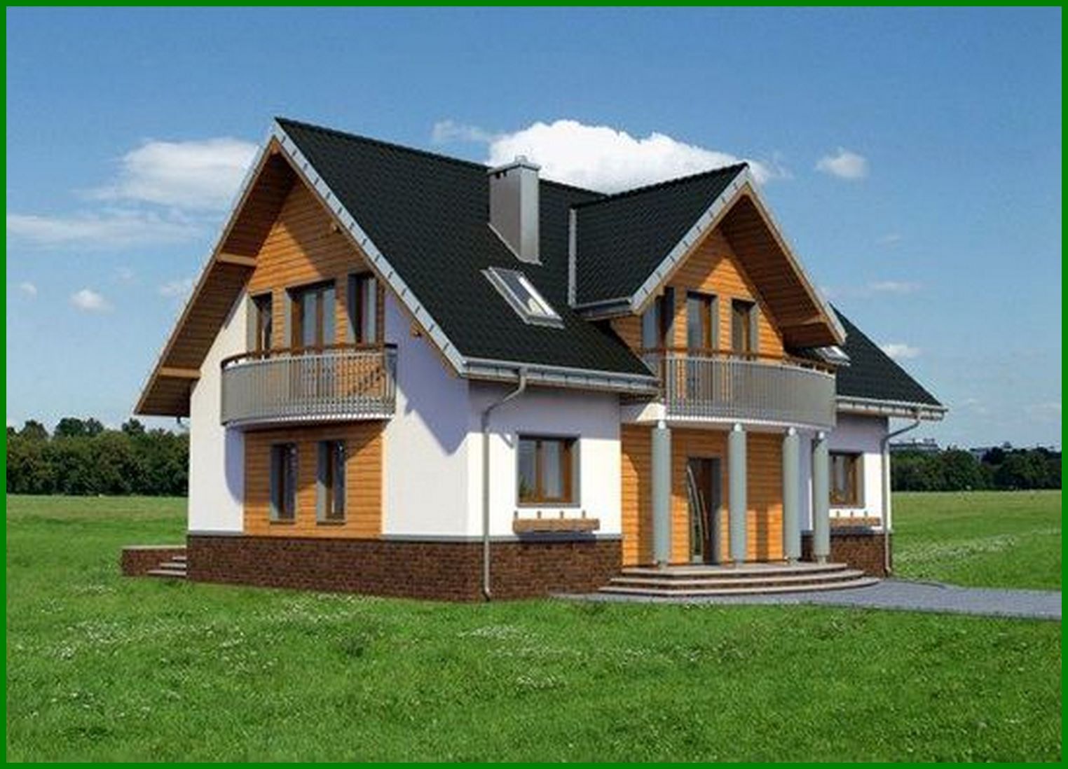 Visualization gallery - Architectural project of a beautiful country cottage with semicircular bay windows