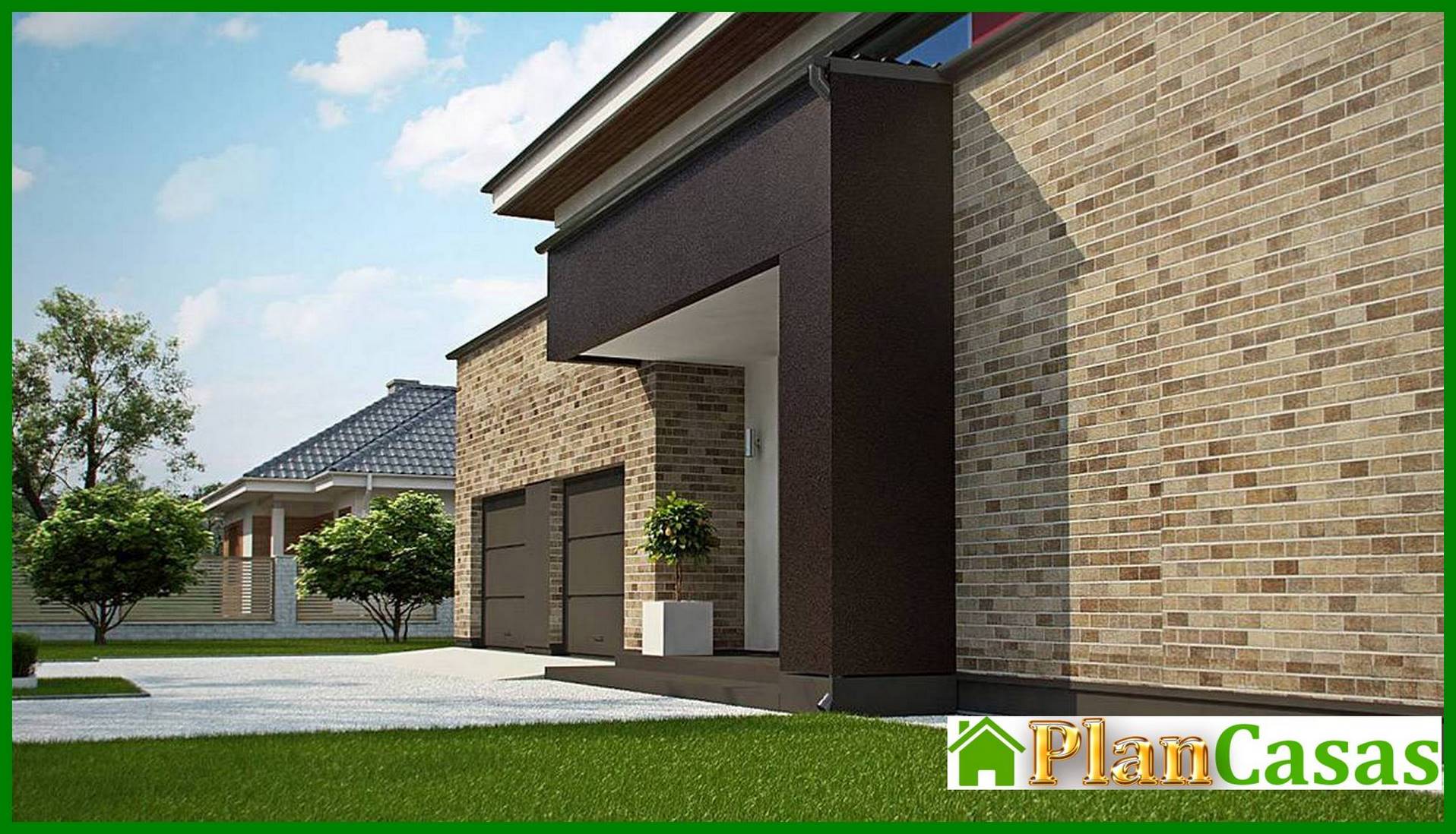 Visualization gallery - Modern project of a two-story house with a garage for two cars and a sauna