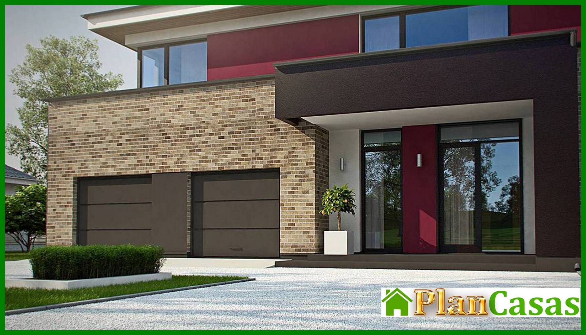 Visualization gallery - Modern project of a two-story house with a garage for two cars and a sauna