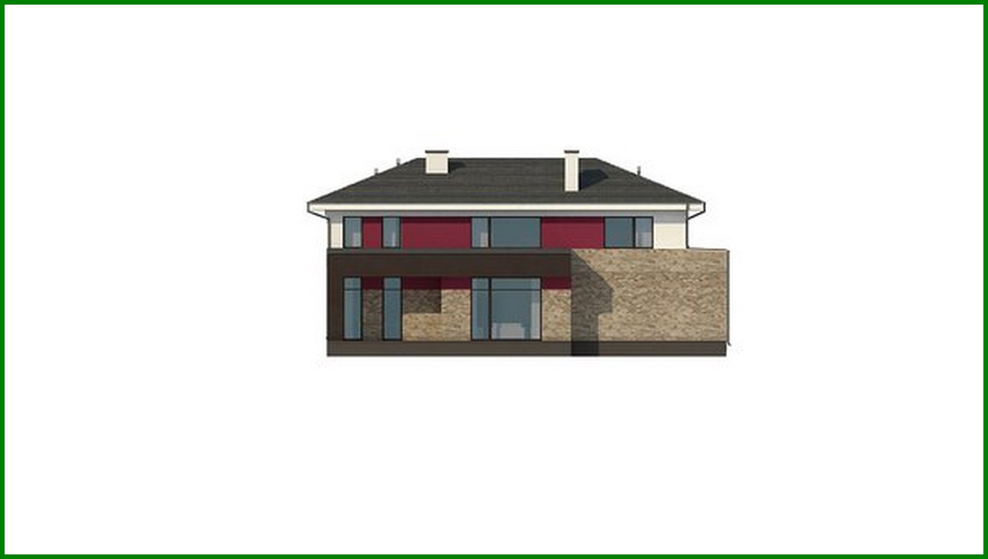 Visualization gallery - Modern project of a two-story house with a garage for two cars and a sauna