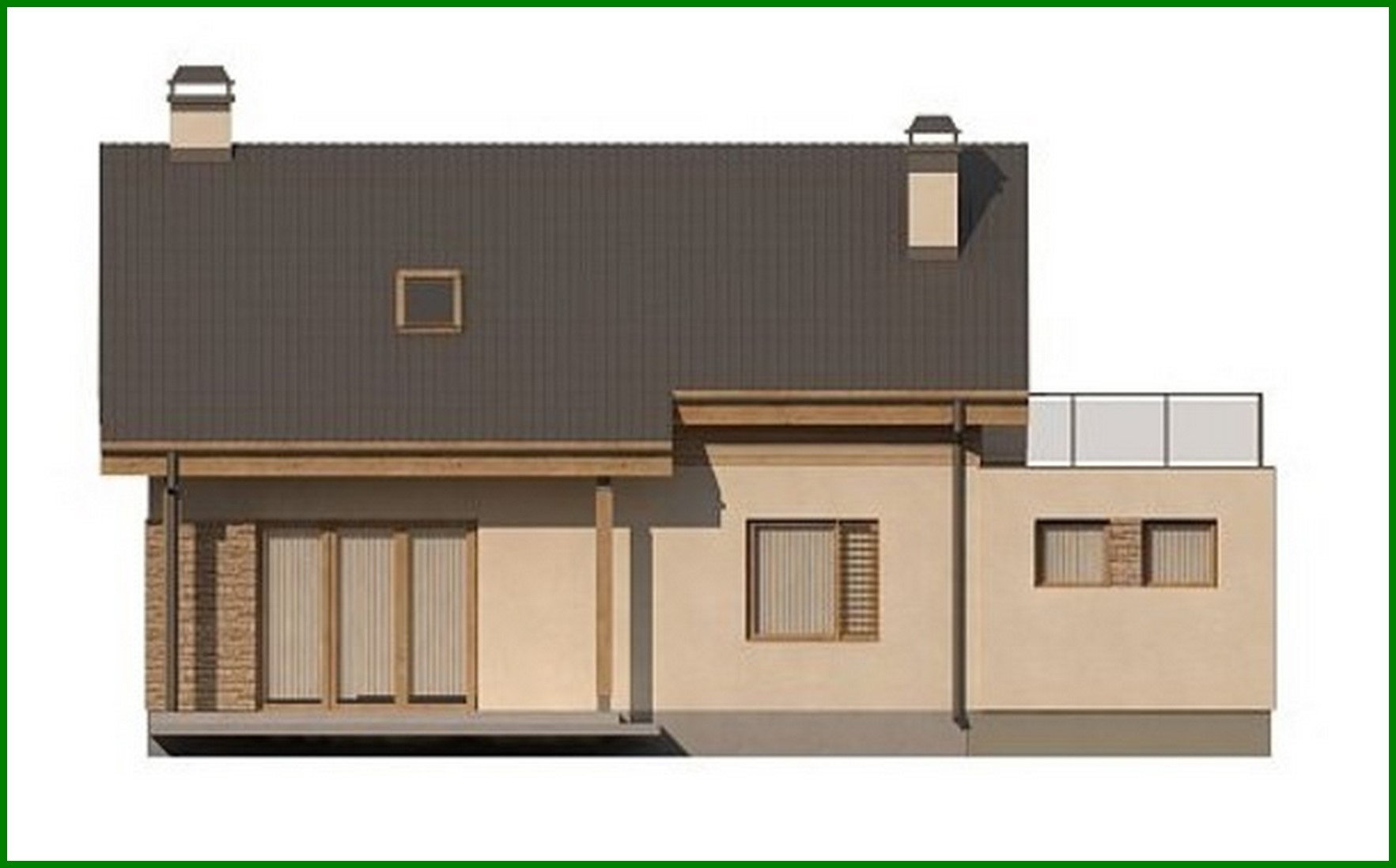 Visualization gallery - Project of a cottage with an attic with a garage for one car