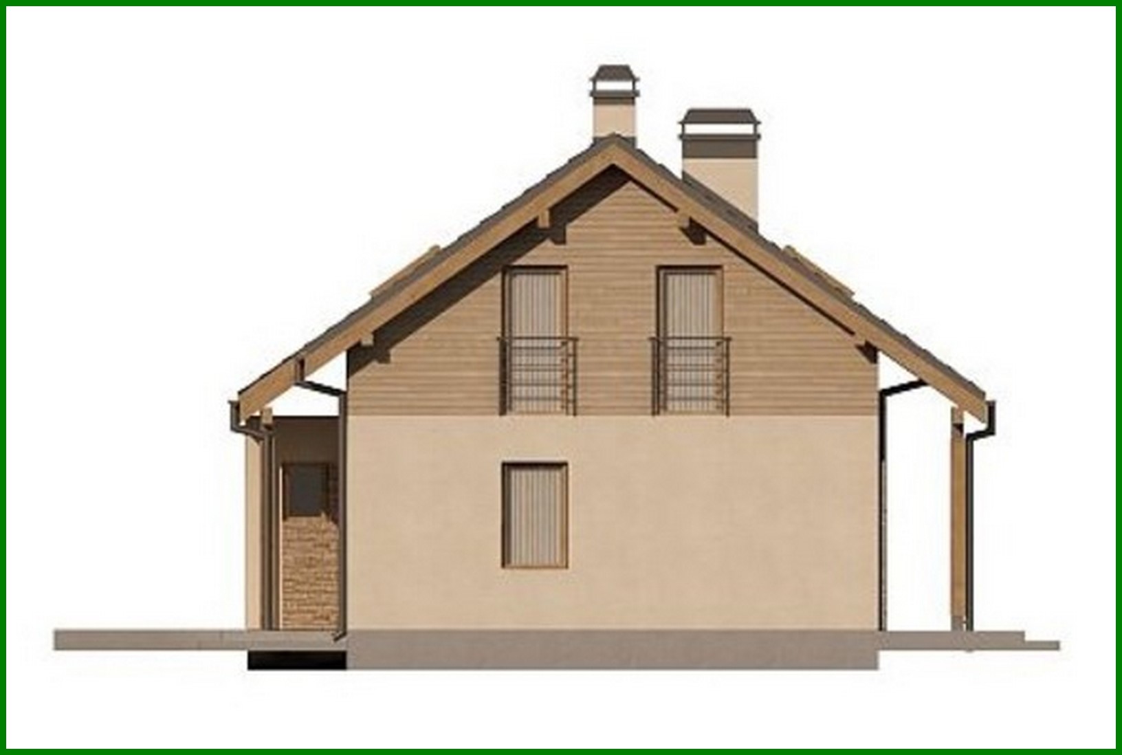 Visualization gallery - Project of a cottage with an attic with a garage for one car