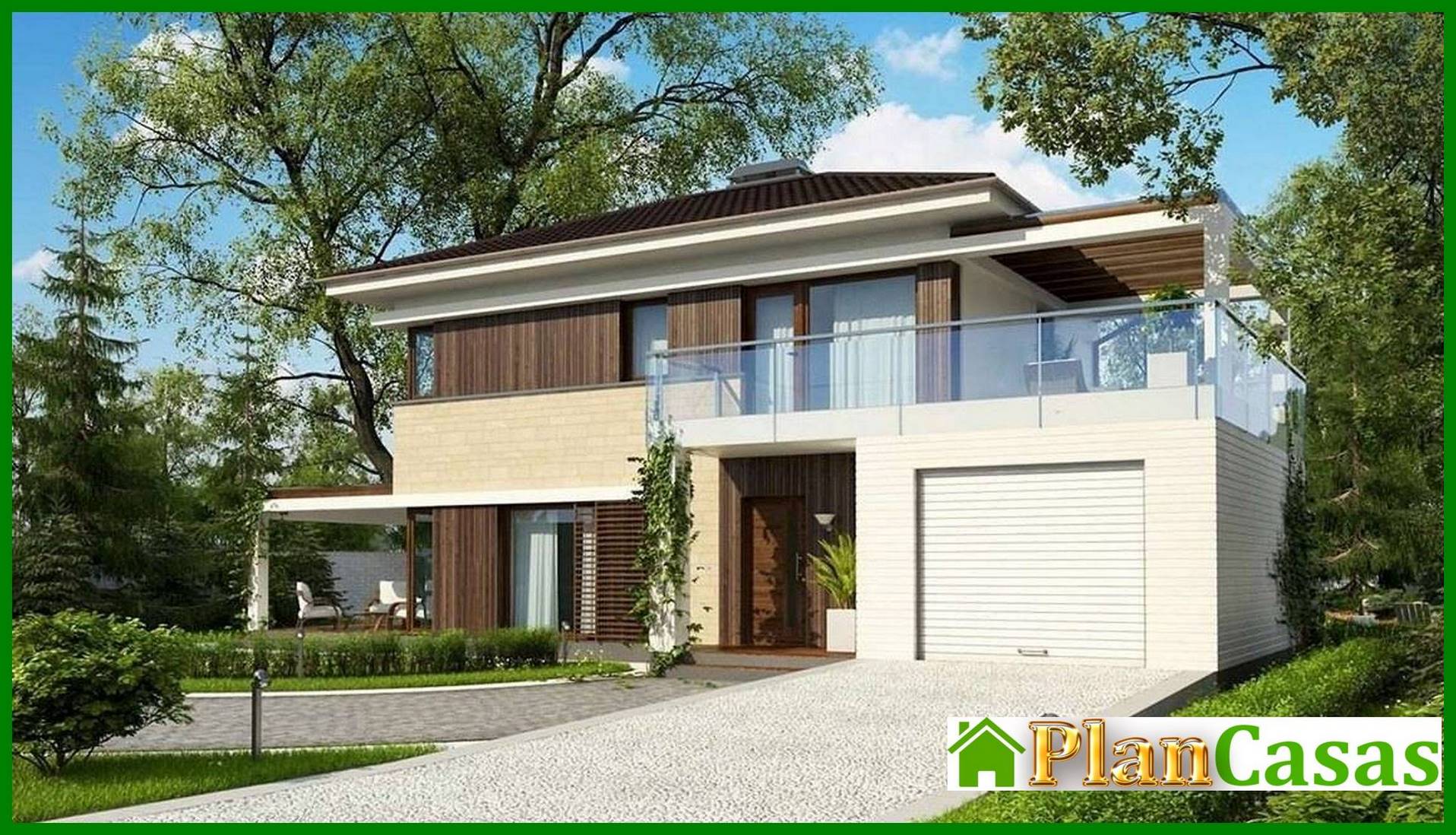 The project of a two-storey modern cottage with a garage house plan