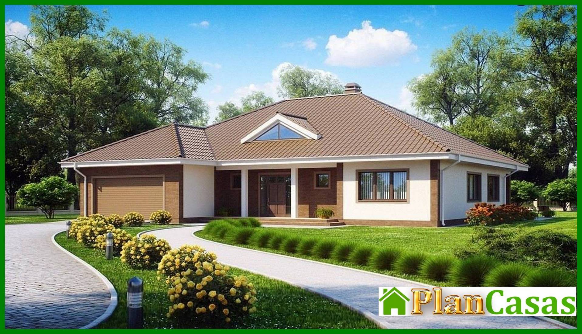 House project with frontal garage for two cars house plan