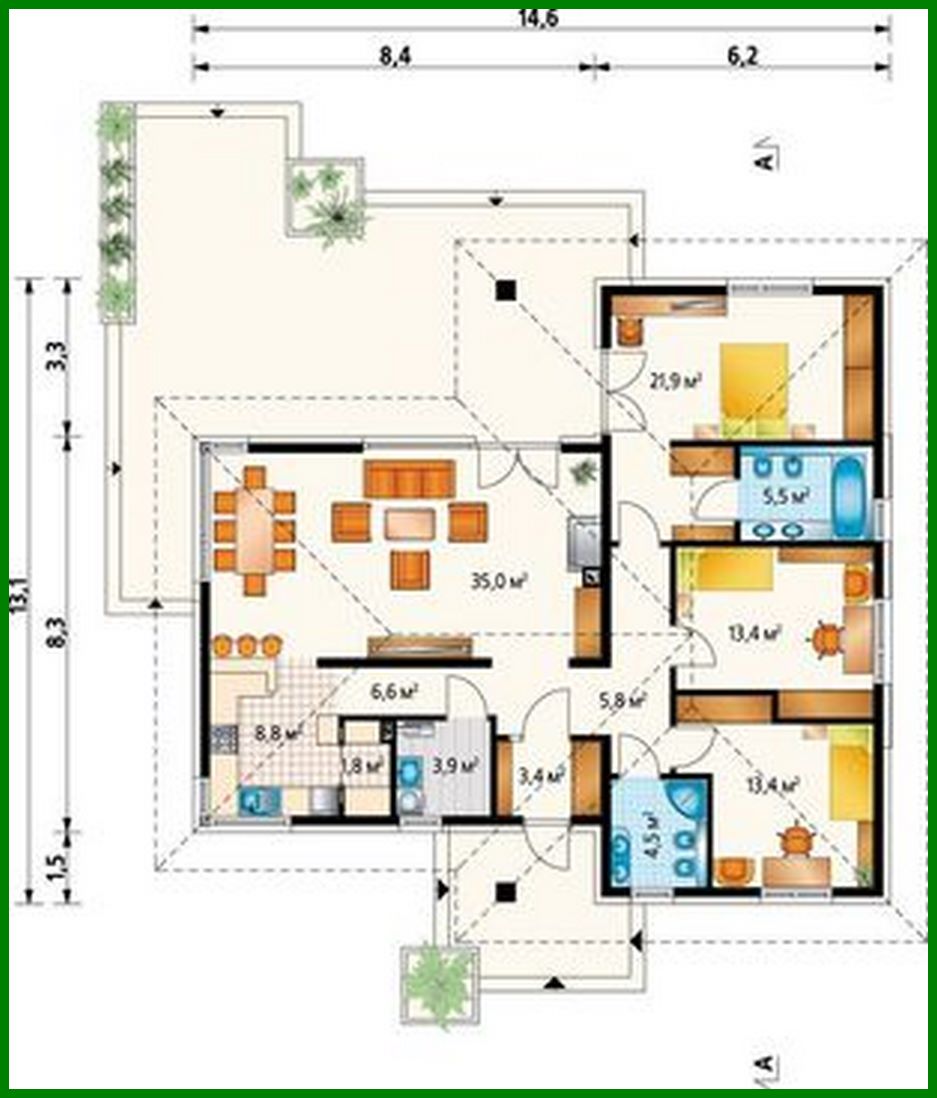 Visualization gallery - One storey T-shaped house