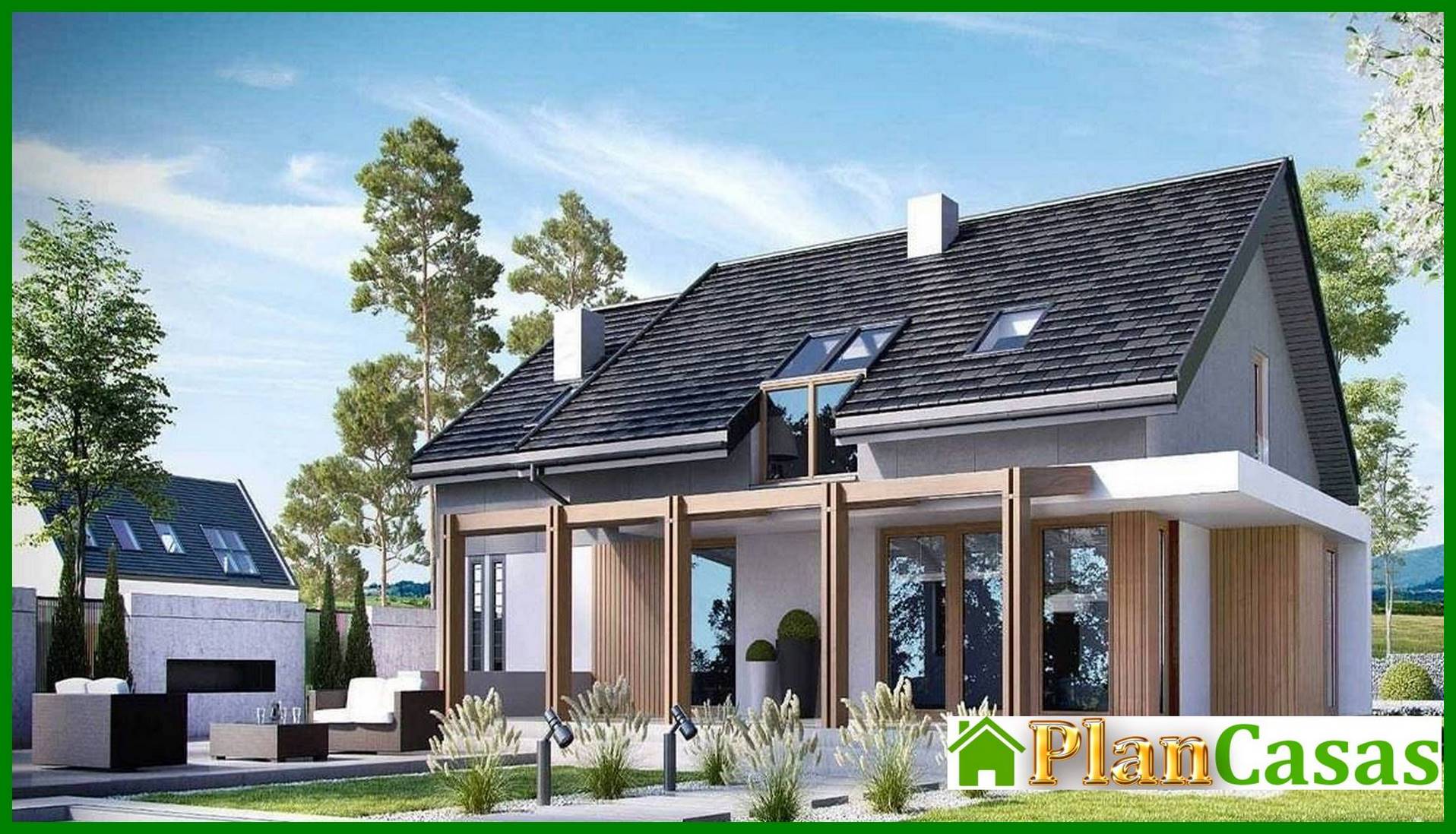 A delightful house building with wooden columns house plan