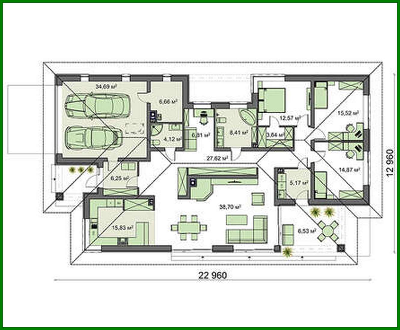 Visualization gallery - Spacious one-story residential building with a living room in the center