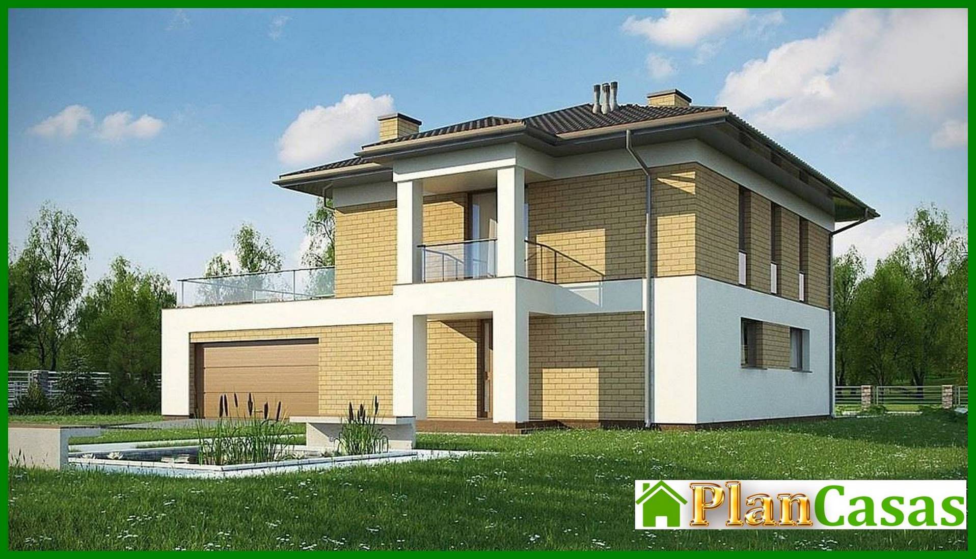 Small two-story cottage with an extension garage house plan