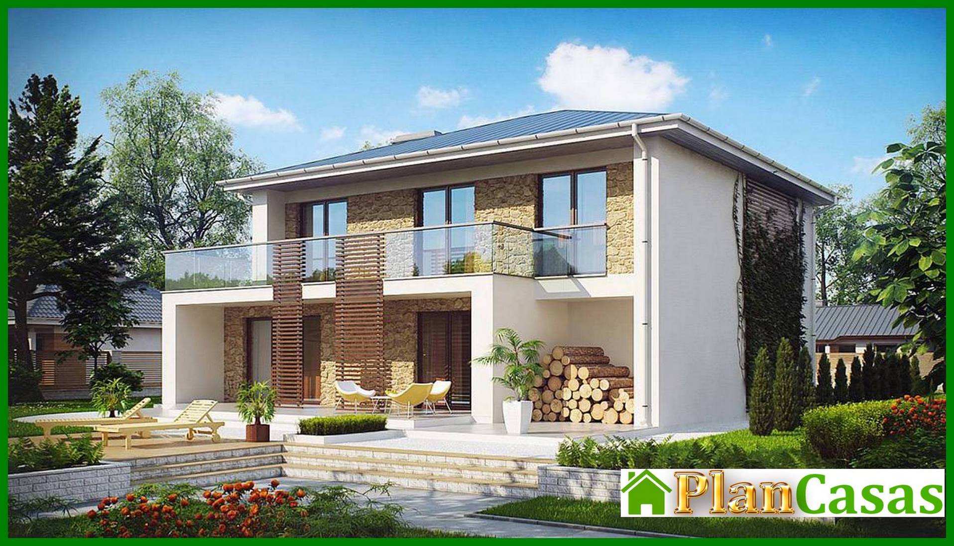Two-story house with a spacious terrace house plan