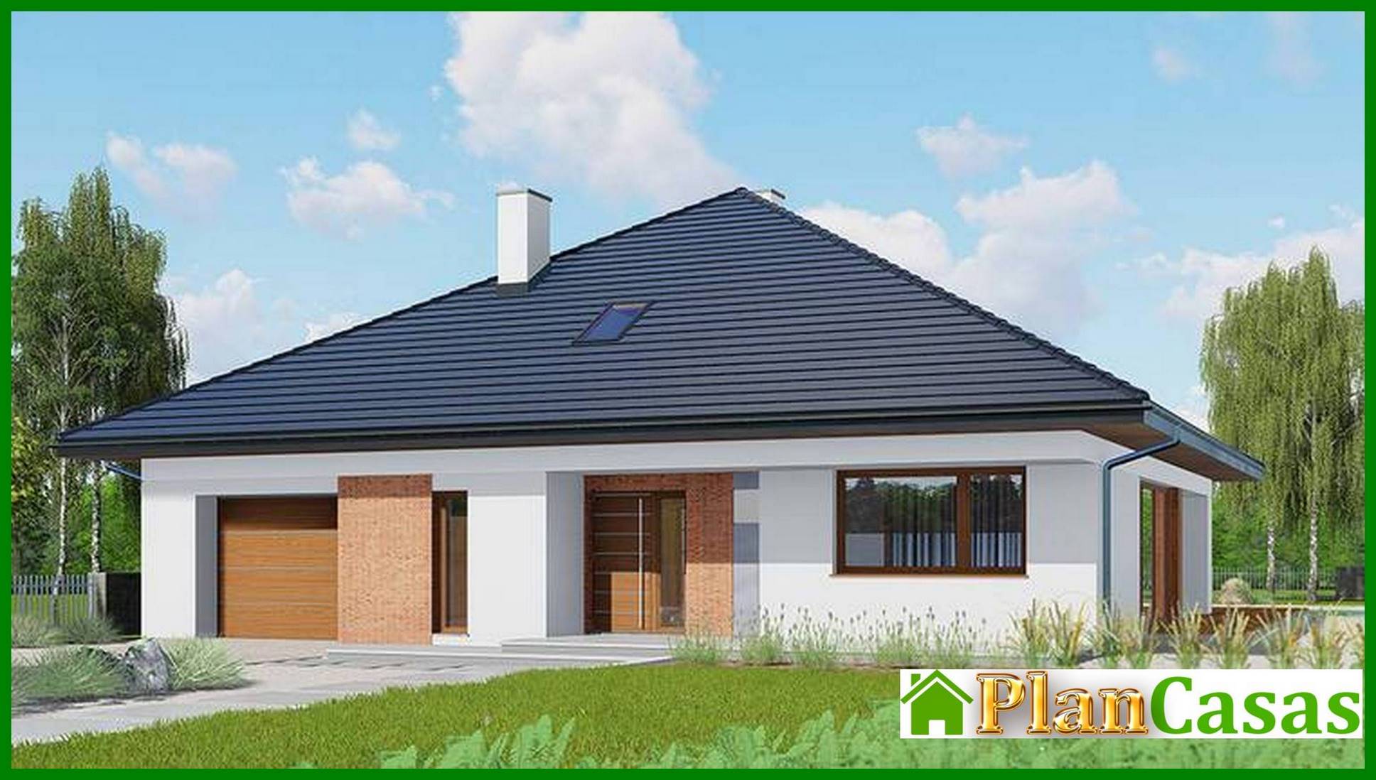 Attractive one-story country house with a garage house plan