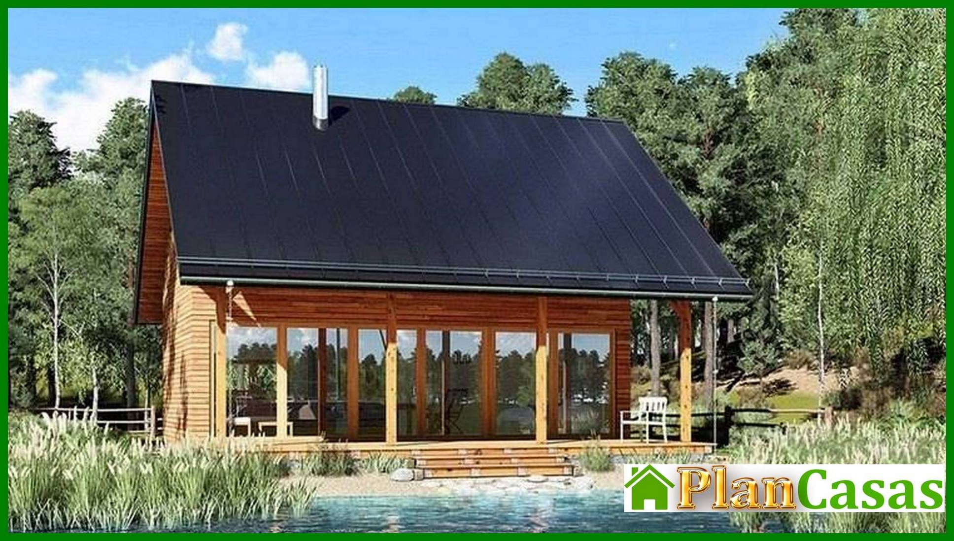 Country house decorated with wood house plan