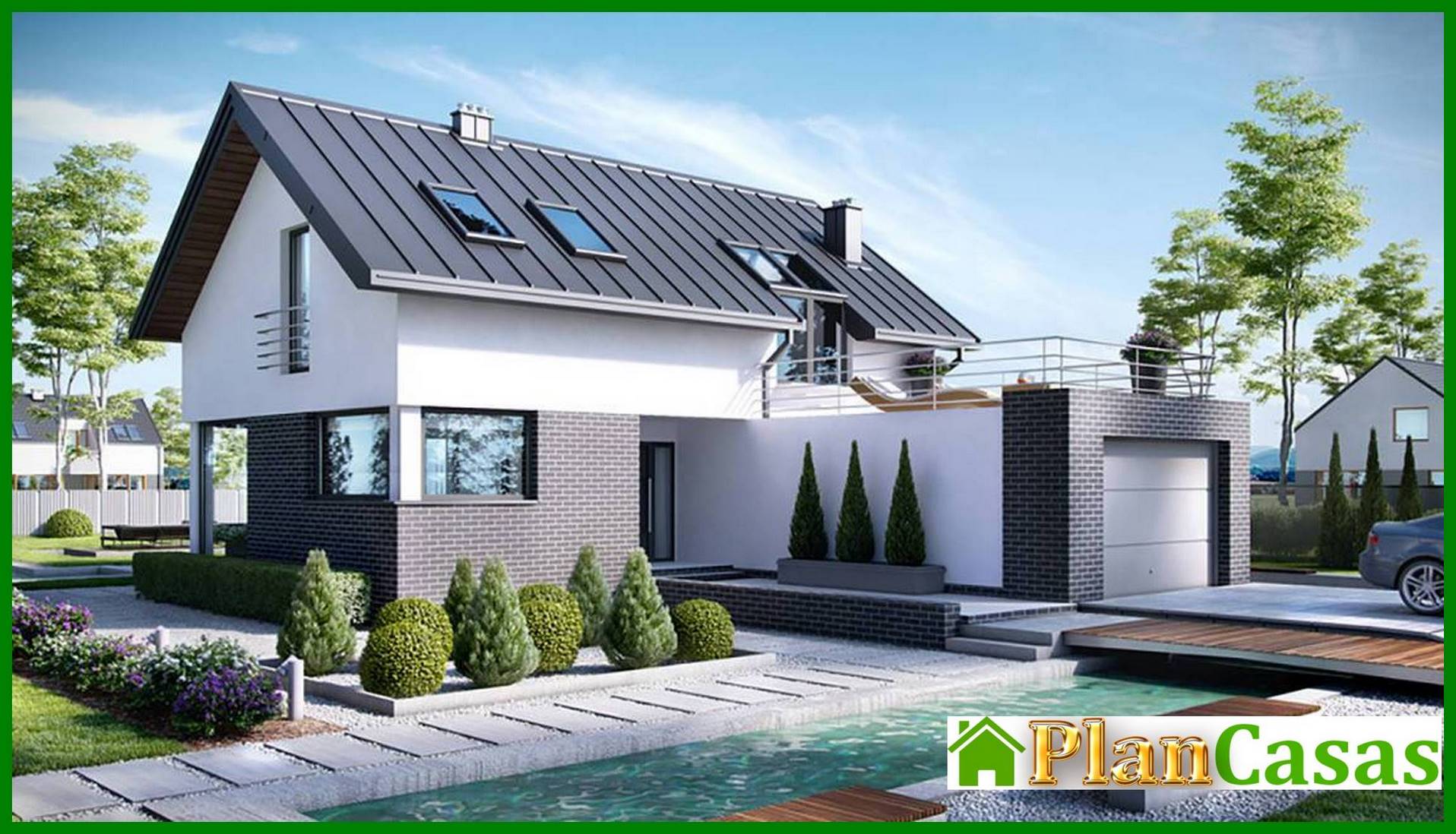 Elegant house with open terraces and balconies house plan