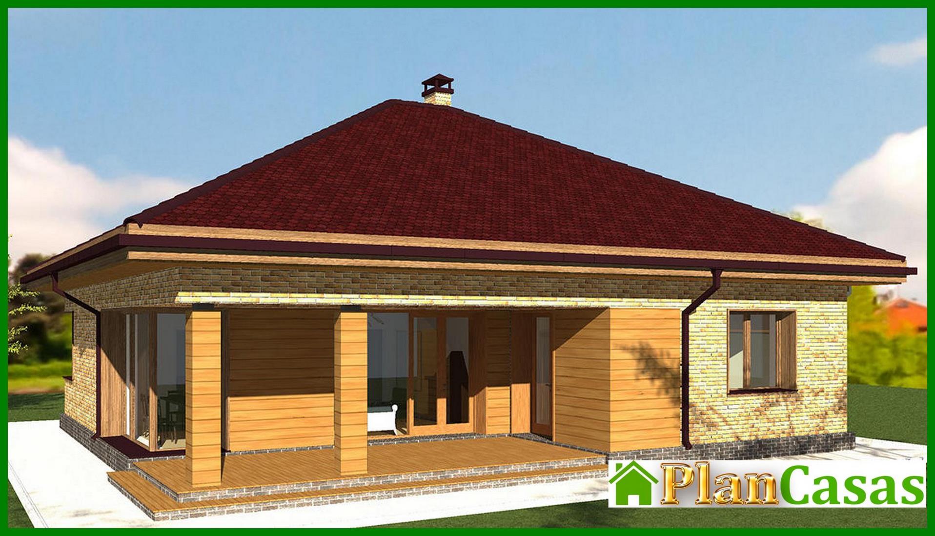 Project of a beautiful cottage decorated with bricks and two bedrooms, a large wardrobe house plan