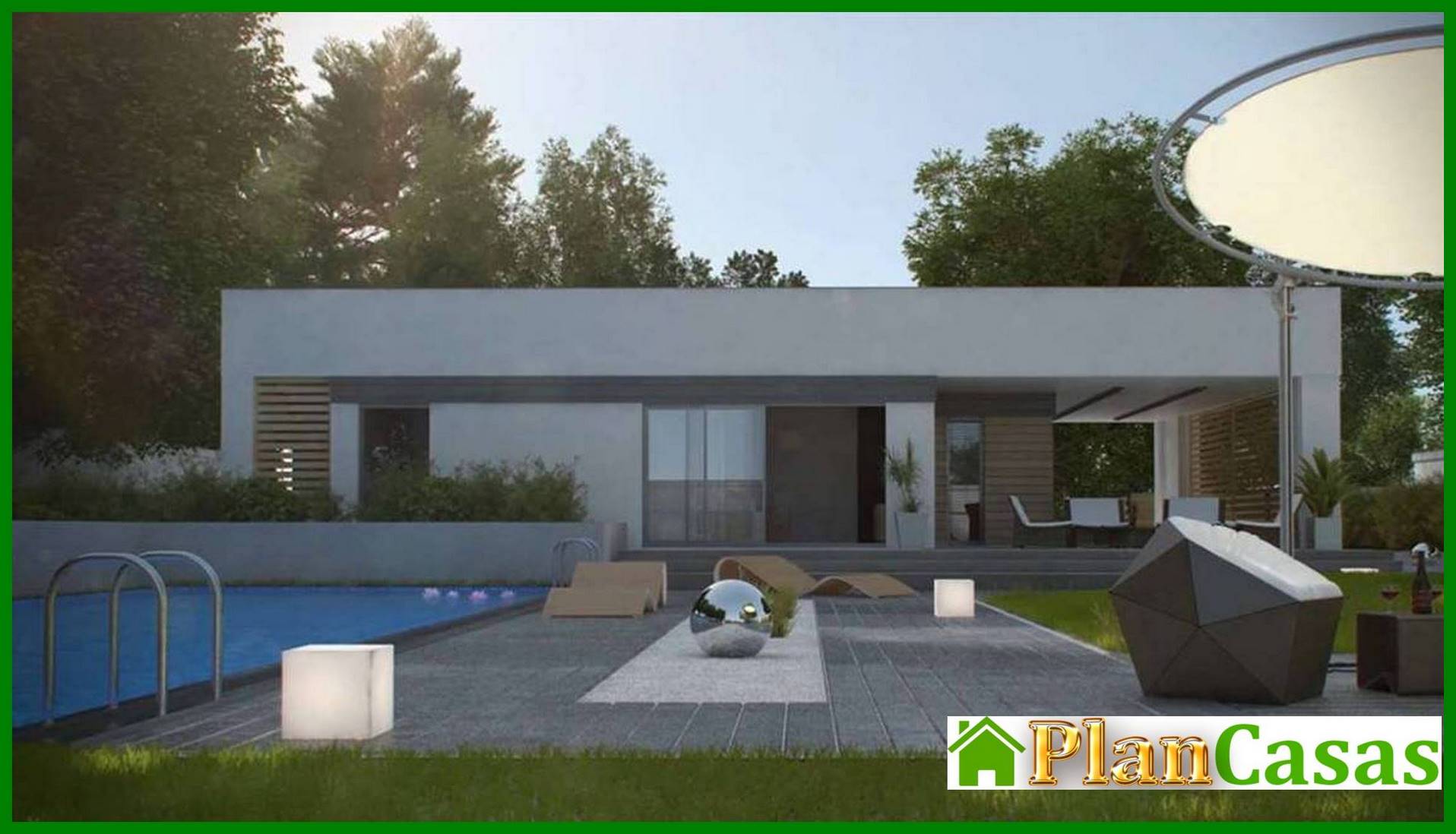 Visualization gallery - High-tech stylish single-storey house project with pool and one-car garage