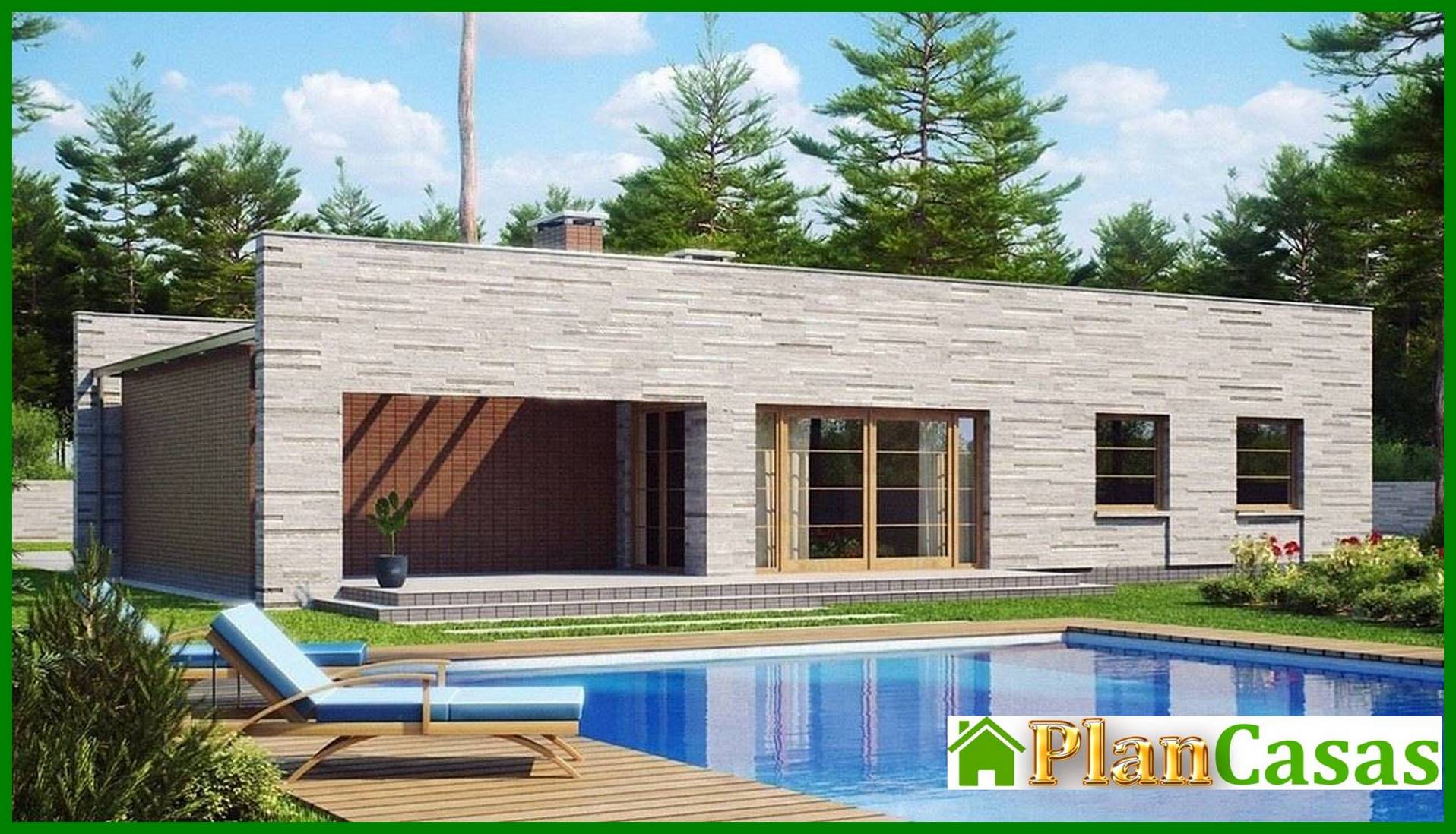 The project of a one-story house with a flat roof, with a bright functional interior and a garage house plan