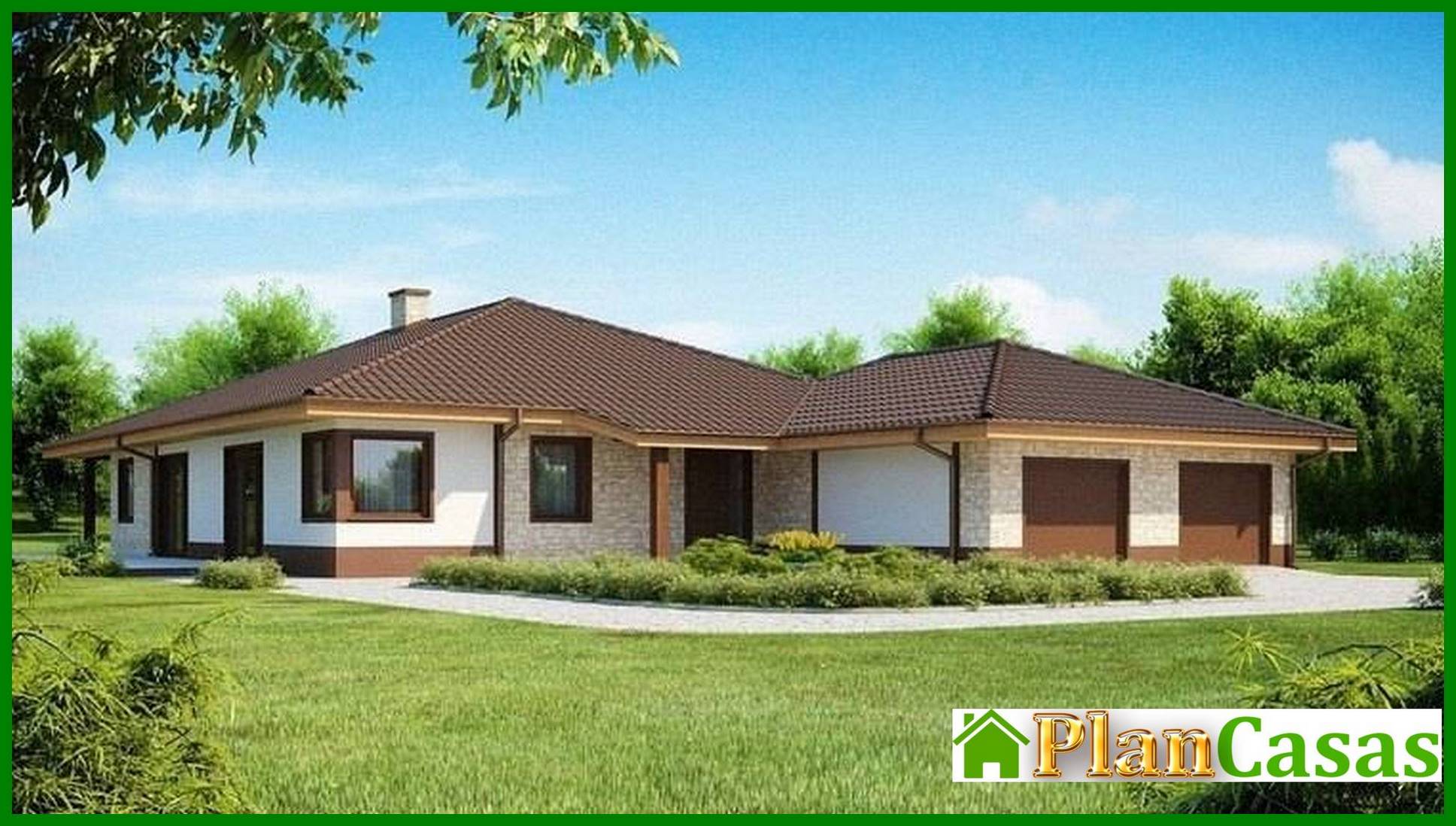 Visualization gallery - Single-storey cottage project for a narrow plot with a large garage