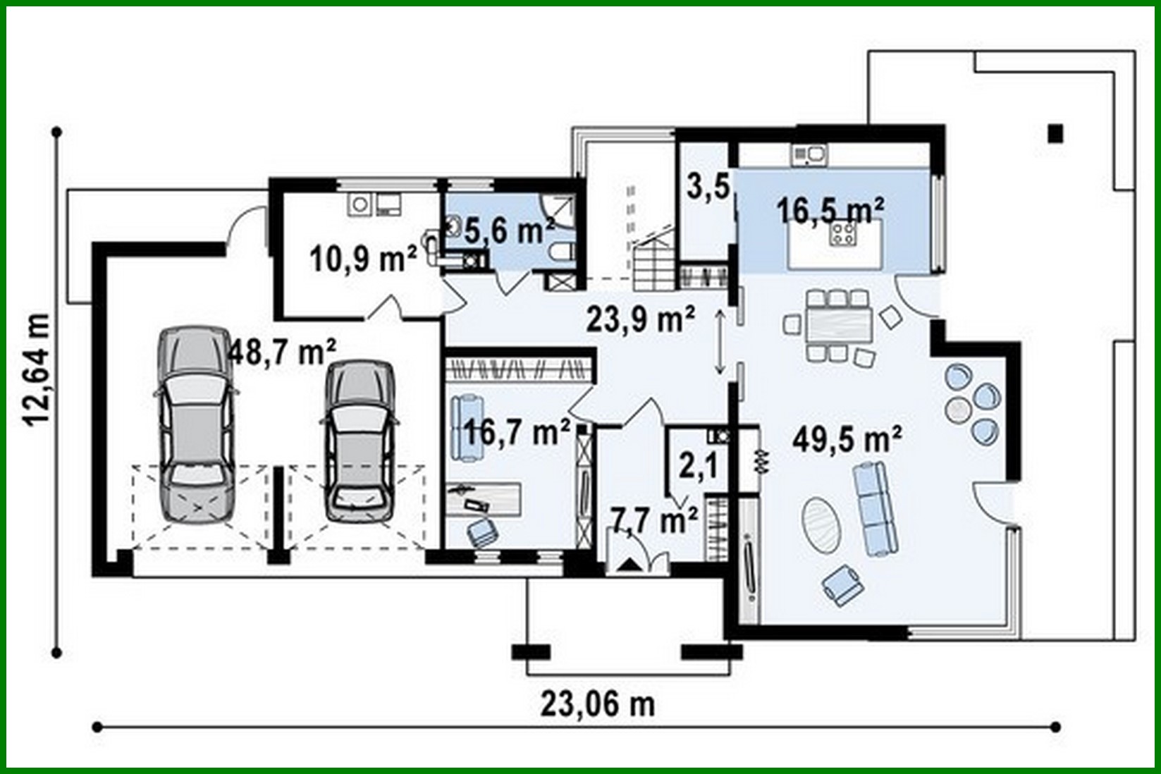 Visualization gallery - The project of a cottage with a garage for two cars